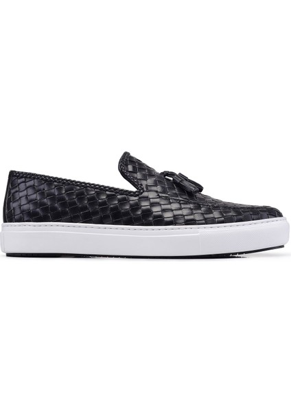 Siyah Örgü Püsküllü Sneaker Erkek Ayakkabı -8381-