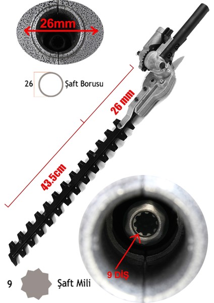 Benzinli Tırpana Uygun Çit Kesme Budama Aparatı 26mm 9 Diş