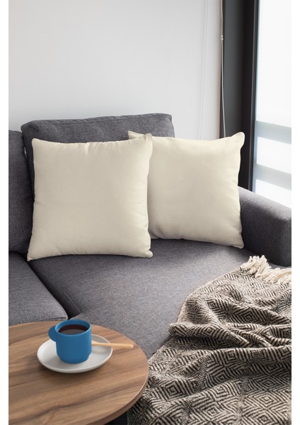 2'li 43 x 43 cm Krem Premium Kumaş Tay Tüyü Döşemelik Dekoratif Çift Taraflı Kırlent Kılıfı KRL002