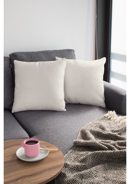 2'li 43 x 43 cm Ekru Tay Tüyü Döşemelik Premium Kumaş Dekoratif Çift Taraflı Kırlent Kılıfı KRL003