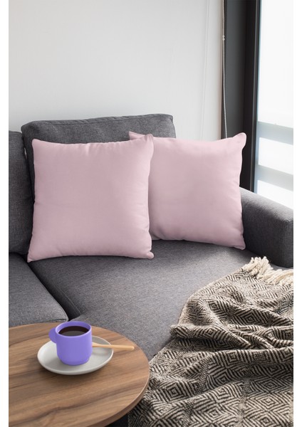 2'li 43 x 43 cm Pudra Premium Kumaş Tay Tüyü Döşemelik Dekoratif Çift Taraflı Kırlent Kılıfı KRL006