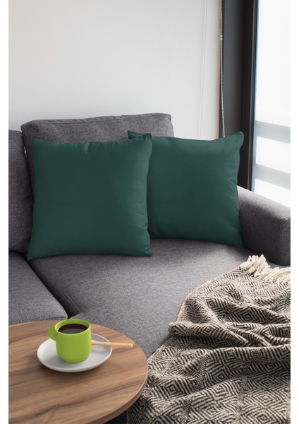 2'li 43 x 43 cm Zümrüt Döşemelik Tay Tüyü Premium Kumaş Dekoratif Çift Taraflı Kırlent Kılıfı KRL018
