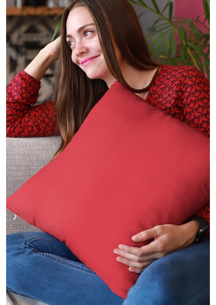 2'li 43 x 43 cm Kırmızı Kırlent Kılıfı Tay Tüyü Döşemelik Premium Kumaş Dekoratif Çift Taraflı KRL023 fırsatları