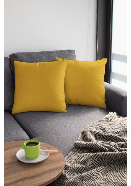 2'li 43 x 43 cm Hardal Çift Taraflı Premium Tay Tüyü Döşemelik Kumaş Dekoratif Kırlent Kılıfı KRL025
