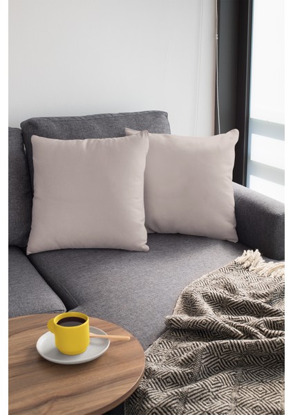 2'li 43 x 43 cm Bej Dekoratif Çift Taraflı Kırlent Kılıfı Tay Tüyü Döşemelik Premium Kumaş KRL027