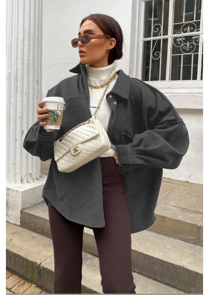 Mad Girls Antrasit Over Size Gömlek Ceket MG1281