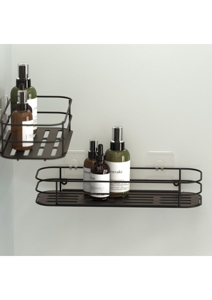 Teknotel Yapışkanlı Banyo&mutfak Rafı Mat Siyah Set ST122-3