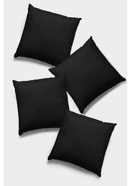 4'lü 43 x 43 cm Siyah Dekoratif Çift Taraflı Tay Tüyü Döşemelik Premium Kumaş Kırlent Kılıfı KRL004