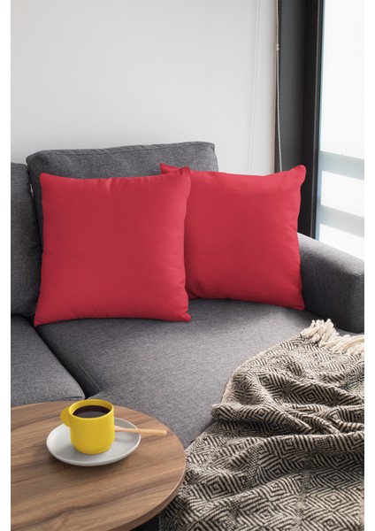 4'lü 43 x 43 cm Kırmızı Kırlent Kılıfı Tay Tüyü Döşemelik Premium Kumaş Dekoratif Çift Taraflı KRL023 fırsatları