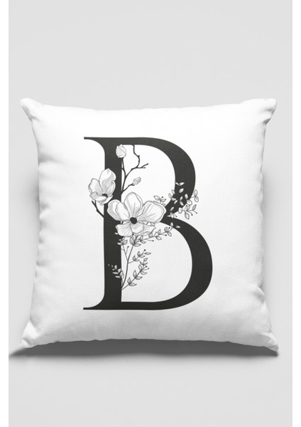 43 x 43 cm Premium Kumaş Tay Tüyü Döşemelik Dekoratif Çift Taraflı B Harfli Kırlent Kılıfı KRL501