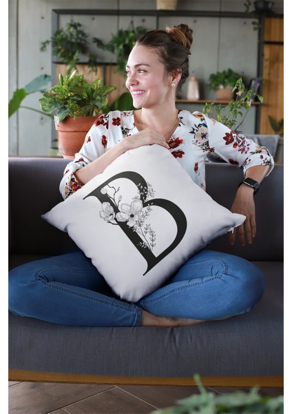 43 x 43 cm Premium Kumaş Tay Tüyü Döşemelik Dekoratif Çift Taraflı B Harfli Kırlent Kılıfı KRL501 fiyatları