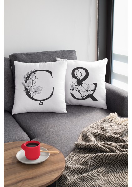 43 x 43 cm Tay Tüyü Döşemelik Premium Kumaş Dekoratif Çift Taraflı Ç Harfli Kırlent Kılıfı KRL503 modelleri