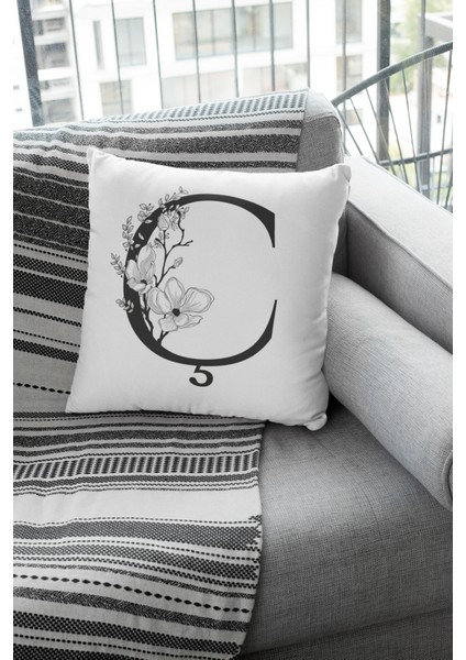 43 x 43 cm Tay Tüyü Döşemelik Premium Kumaş Dekoratif Çift Taraflı Ç Harfli Kırlent Kılıfı KRL503 fırsatları