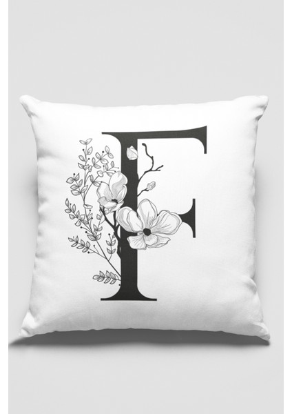 43 x 43 cm Premium Kumaş Tay Tüyü Döşemelik Dekoratif Çift Taraflı F Harfli Kırlent Kılıfı KRL506