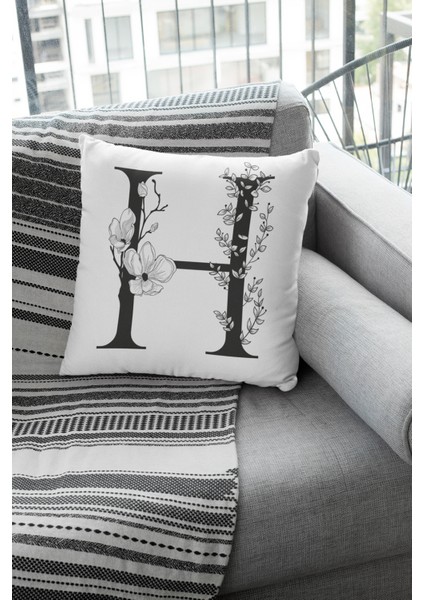 43 x 43 cm Çift Taraflı Tay Tüyü Döşemelik Premium Kumaş Dekoratif H Harfli Kırlent Kılıfı KRL508 fırsatları