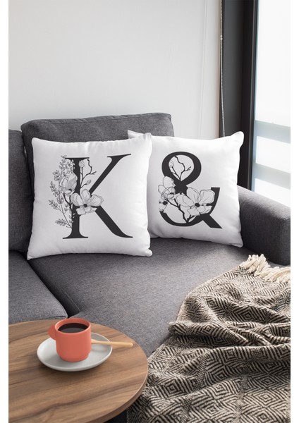43 x 43 cm Tay Tüyü Döşemelik Premium Kumaş Dekoratif Çift Taraflı K Harfli Kırlent Kılıfı KRL512 modelleri