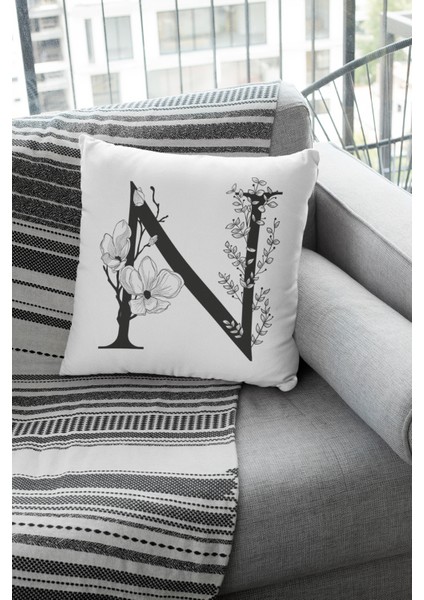 43 x 43 cm Tay Tüyü Döşemelik Premium Kumaş Dekoratif Çift Taraflı N Harfli Kırlent Kılıfı KRL515 fırsatları