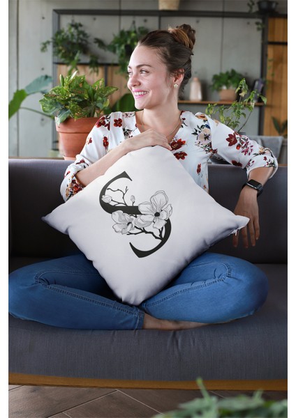 43 x 43 cm Çift Taraflı Tay Tüyü Döşemelik Premium Kumaş Dekoratif S Harfli Kırlent Kılıfı KRL520