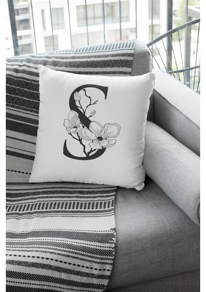 43 x 43 cm Çift Taraflı Tay Tüyü Döşemelik Premium Kumaş Dekoratif S Harfli Kırlent Kılıfı KRL520