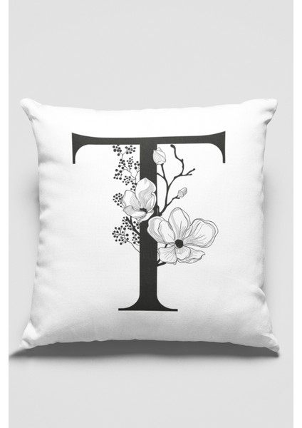 43 x 43 cm T Harfli Yastık Kılıfı Tay Tüyü Döşemelik Premium Kumaş Dekoratif Çift Taraflı KRL522