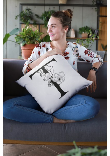 43 x 43 cm T Harfli Yastık Kılıfı Tay Tüyü Döşemelik Premium Kumaş Dekoratif Çift Taraflı KRL522 fiyatları