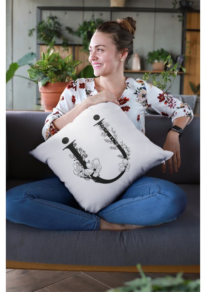 43 x 43 cm Çift Taraflı Premium Tay Tüyü Döşemelik Kumaş Dekoratif Ü Harfli Kırlent Kılıfı KRL524 fiyatları