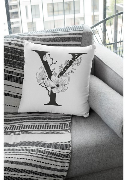 43 x 43 cm Dekoratif Çift Taraflı Y Harfli Kırlent Kılıfı Tay Tüyü Döşemelik Premium Kumaş KRL526