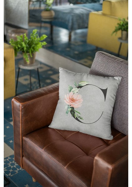 43 x 43 cm Gri Tay Tüyü Döşemelik Premium Kumaş Dekoratif Çift Taraflı C Harfli Kırlent Kılıfı KRL564 modelleri
