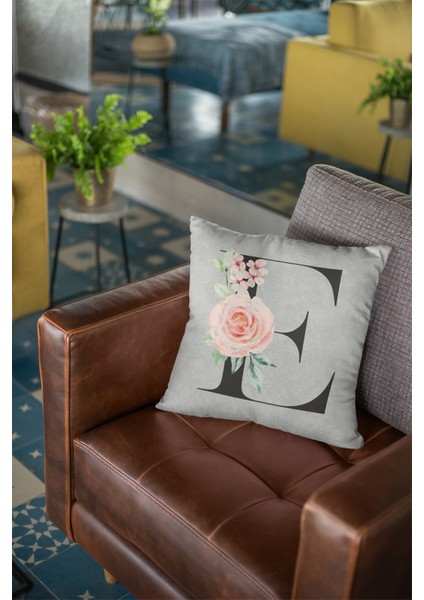 43 x 43 cm Gri Döşemelik Tay Tüyü Premium Kumaş Dekoratif Çift Taraflı E Harfli Kırlent Kılıfı KRL567 modelleri