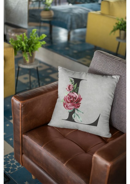 43 x 43 cm Gri Tay Tüyü Döşemelik Premium Kumaş Dekoratif Çift Taraflı L Harfli Yastık Kılıfı KRL575 modelleri
