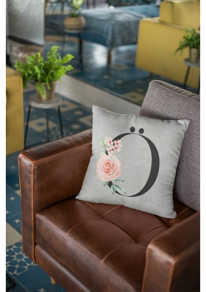 43 x 43 cm Gri Döşemelik Tay Tüyü Premium Kumaş Dekoratif Çift Taraflı Ö Harfli Kırlent Kılıfı KRL579 modelleri