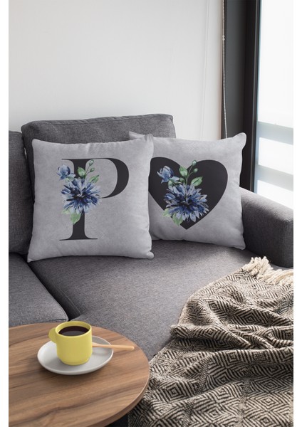 43 x 43 cm Gri Premium Kumaş Tay Tüyü Döşemelik Dekoratif Çift Taraflı P Harfli Kırlent Kılıfı KRL580 fiyatları