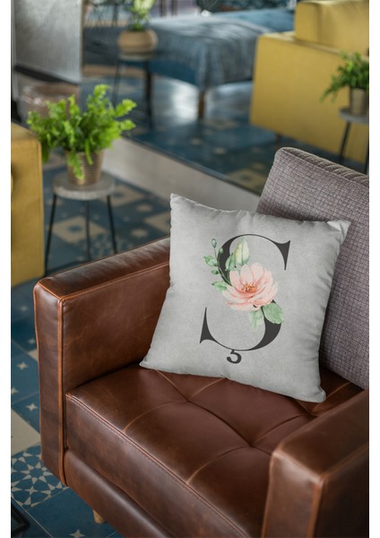 43 x 43 cm Gri Ş Harfli Kırlent Kılıfı Tay Tüyü Döşemelik Premium Kumaş Dekoratif Çift Taraflı KRL583 modelleri