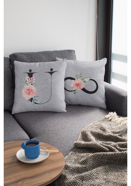 43 x 43 cm Gri Çift Taraflı Premium Tay Tüyü Döşemelik Kumaş Dekoratif Ü Harfli Kırlent Kılıfı KRL586 fiyatları