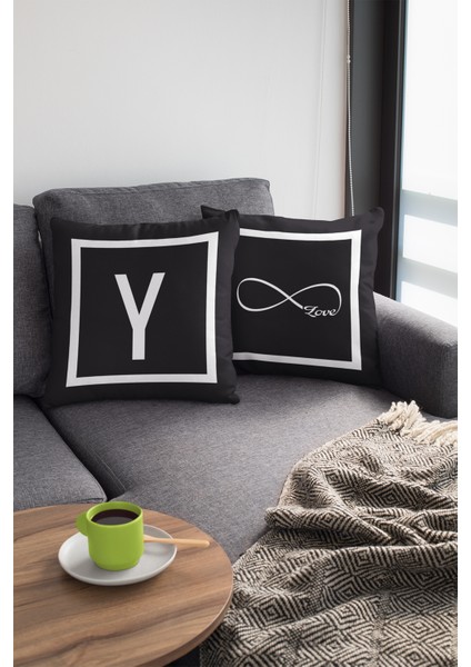 43 x 43 cm Siyah Dekoratif Çift Taraflı Y Harfli Kırlent Kılıfı Tay Tüyü Döşemelik Premium Kumaş KRL619 fırsatları