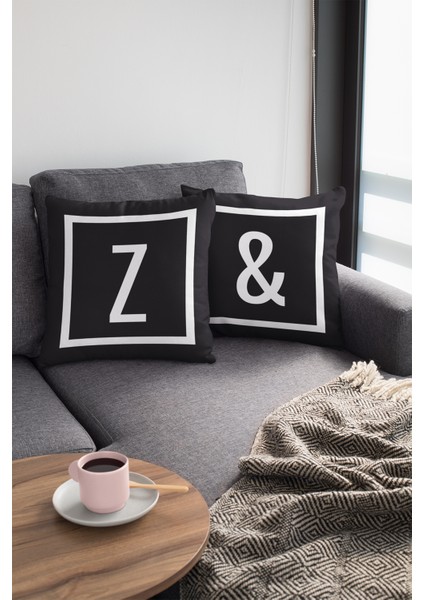 43 x 43 cm Siyah Tay Tüyü Döşemelik Premium Kumaş Dekoratif Çift Taraflı Z Harfli Yastık Kılıfı KRL620 fırsatları