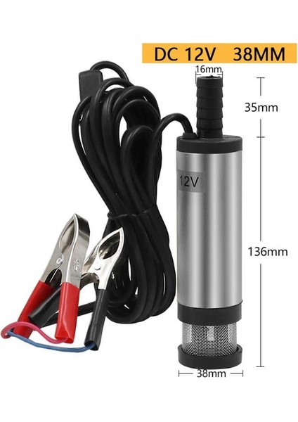 12 Volt Mazot Yağ Aktarma Pompası, Dc Mini Dalgıç Pompa Süzgeçli 38 mm Dış Çap