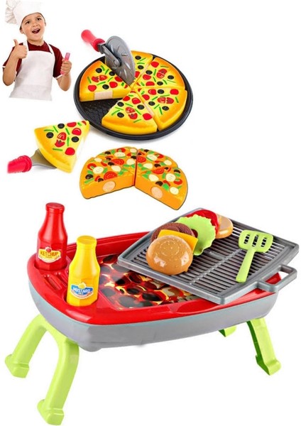 Berattoys Oyuncak Mangal Seti Barbekü Seti ve Kesilebilir Pizza Seti  Evcilik Oyuncakları