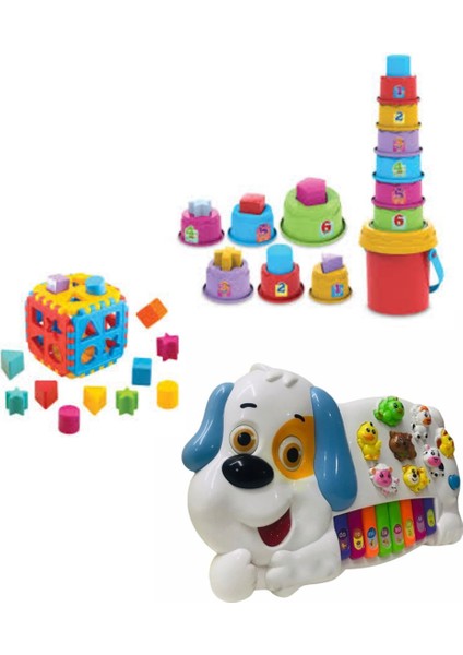 Berattoys Eğitici Set Bultak Küp+Eğitici Neşeli Kule Pilli Işıklı Müzikli Hayvan Sesli Piyano