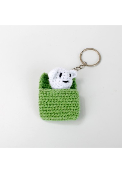 Yeşil Çanta Içinde Ayıcık Tasarım El Yapımı Amigurumi Anahtarlık