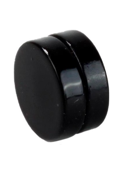 Siyah Yuvarlak Tasarım Mıknatıslı Çelik Tekli Küpe-8mm