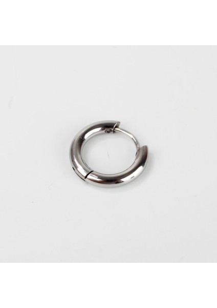 Gümüş Renk Halka Tasarım Geçmeli Çelik Tekli Küpe-13 mm