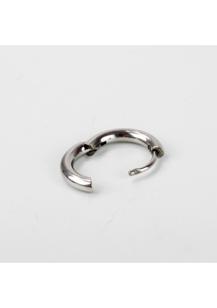 Gümüş Renk Halka Tasarım Geçmeli Çelik Tekli Küpe-13 mm