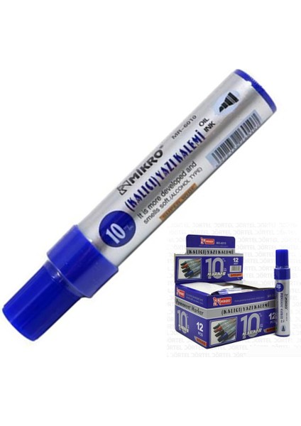 Mavi Permanent Markör Marker Kesik Uçlu Koli Kalemi Mavi 10 mm MR-6010 6 Adet