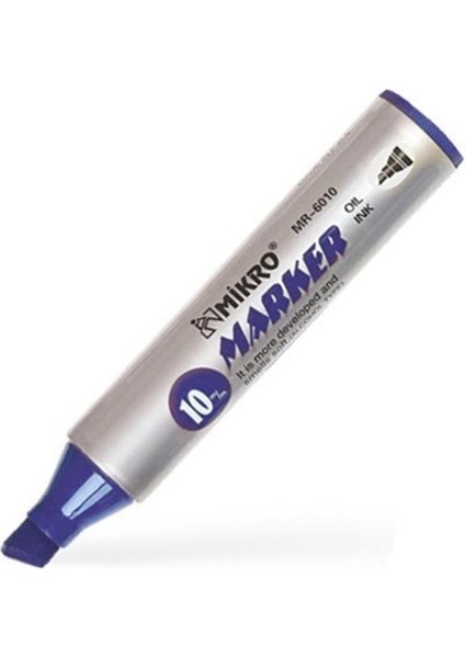 Mavi Permanent Markör Marker Kesik Uçlu Koli Kalemi Mavi 10 mm MR-6010 6 Adet