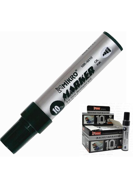 Siyah Permanent Markör Marker Kesik Uçlu Koli Kalemi Siyah 10 mm MR-6010 12 Adet