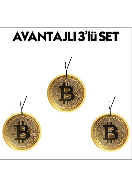 Jethızında 3'lü Set Bitcoin Tasarımlı Dekoratif Araç Kokusu