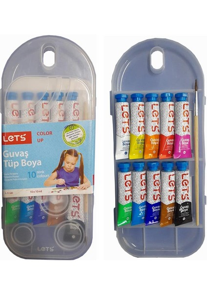 Guaj Boya 10 Renk 10 ml Plastik Kutuda Fırça 1 Paket Guaj Boya Seti 10'lu