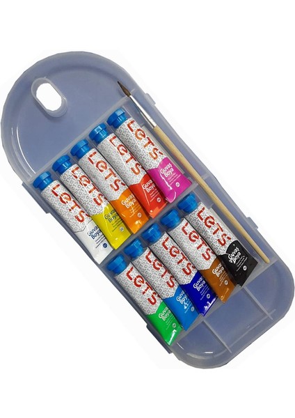 Guaj Boya 10 Renk 10 ml Plastik Kutuda Fırça 1 Paket Guaj Boya Seti 10'lu