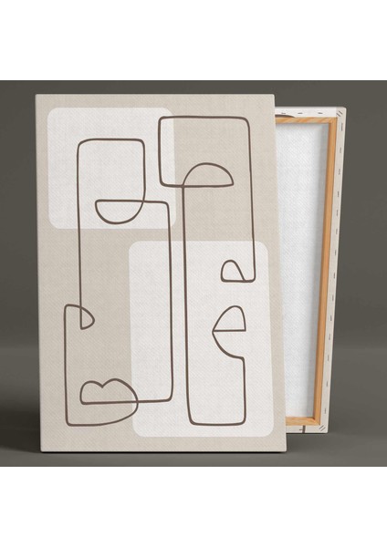 Kahverengi ve Bej Fonlu Çizgi Minimal Iki Insan Yüzü Heykel Minimal Boho Kanvas Tablo fiyatları